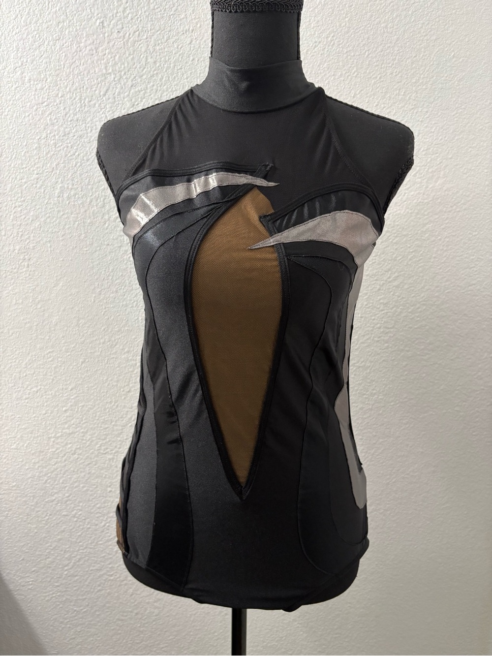 Black & Brown Mesh Inset Sleeveless Top - Unbranded dance costume